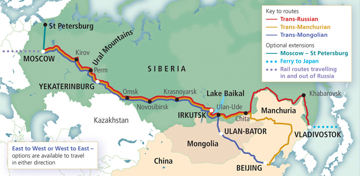 Map of Trans-Siberian routes