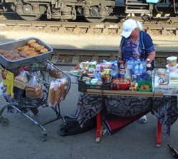 Platform vendors at Trans-Siberian train stops