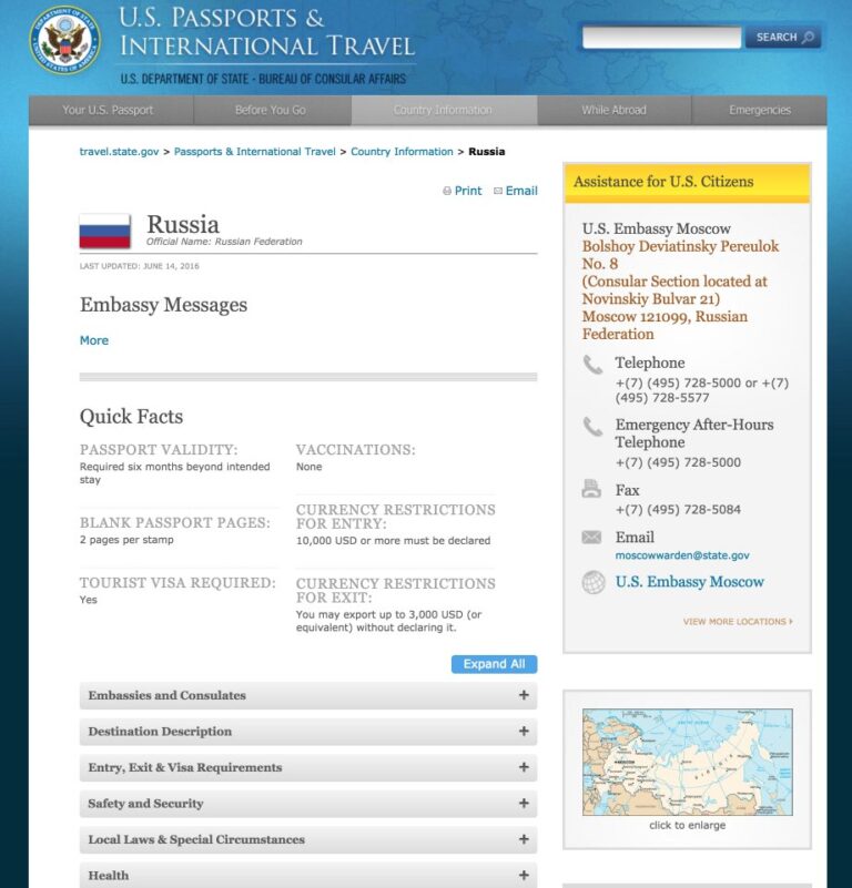 Safety and security in Rusia - US Goverment