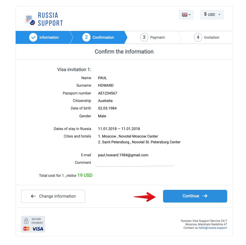 Carta de convite barato para a Rússia em 5 minutos - Russia Support 2