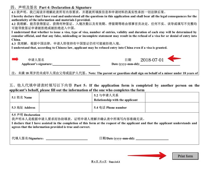 Fill out Application Form for Chinese Visa in USA 6