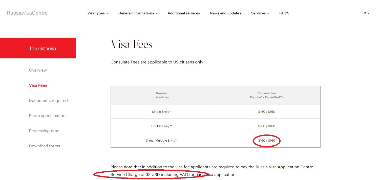 Fee of 3 year multiple russian visa for americans citizens - Russia Visa Centre