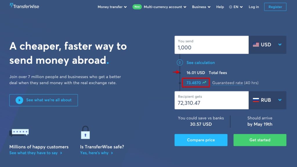 Send money to Russia by TransferWise Indian rupees