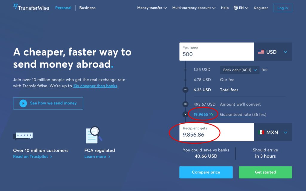Envío de dinero desde Estados Unidos a México con TransferWise