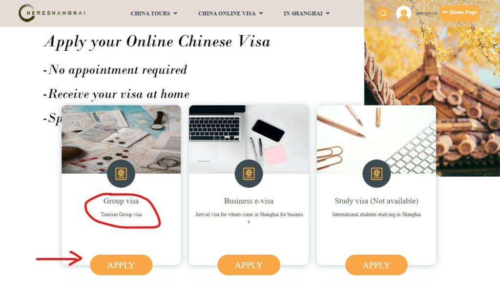 Chinese Visa Online - Select group tourist visa