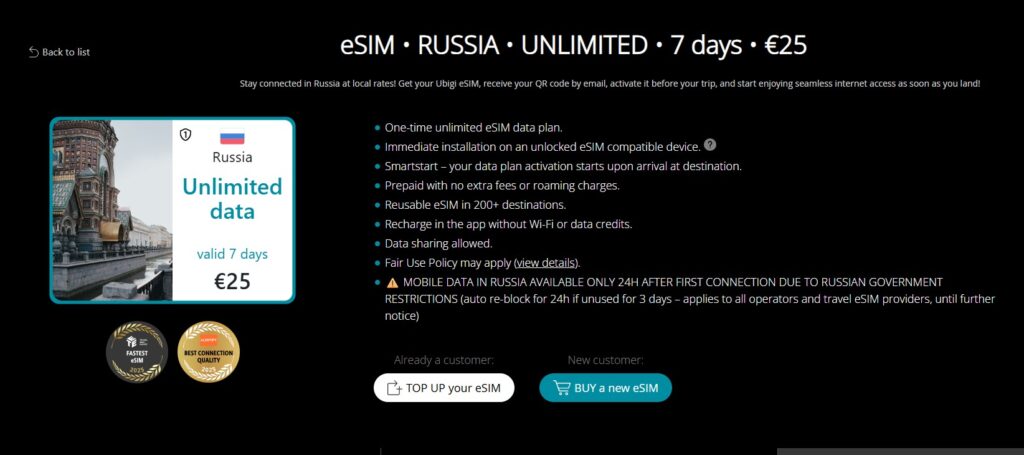 ubigi esim russia don't block 24 hours russian goverment