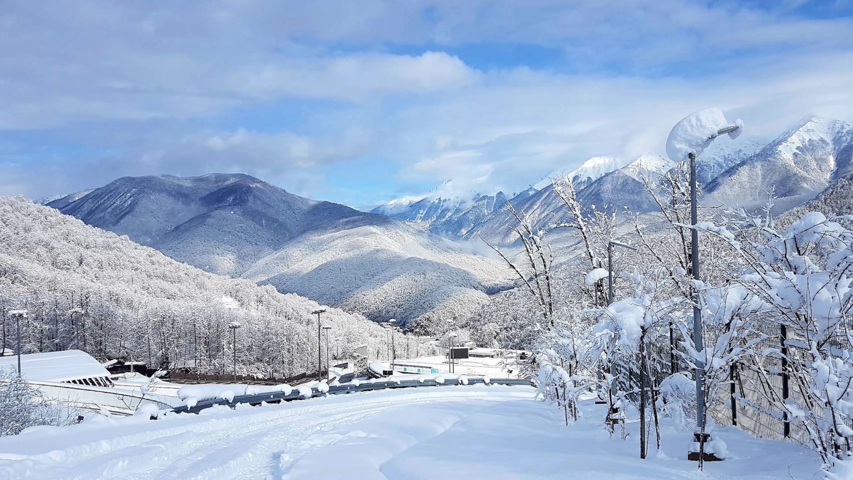 Ski slopes at Krasnaya Polyana resort in Sochi, Russia, in winter