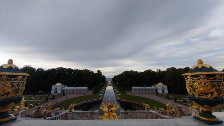The Grand Cascade and the Sea Channel at Peterhof seen from the palace terrace