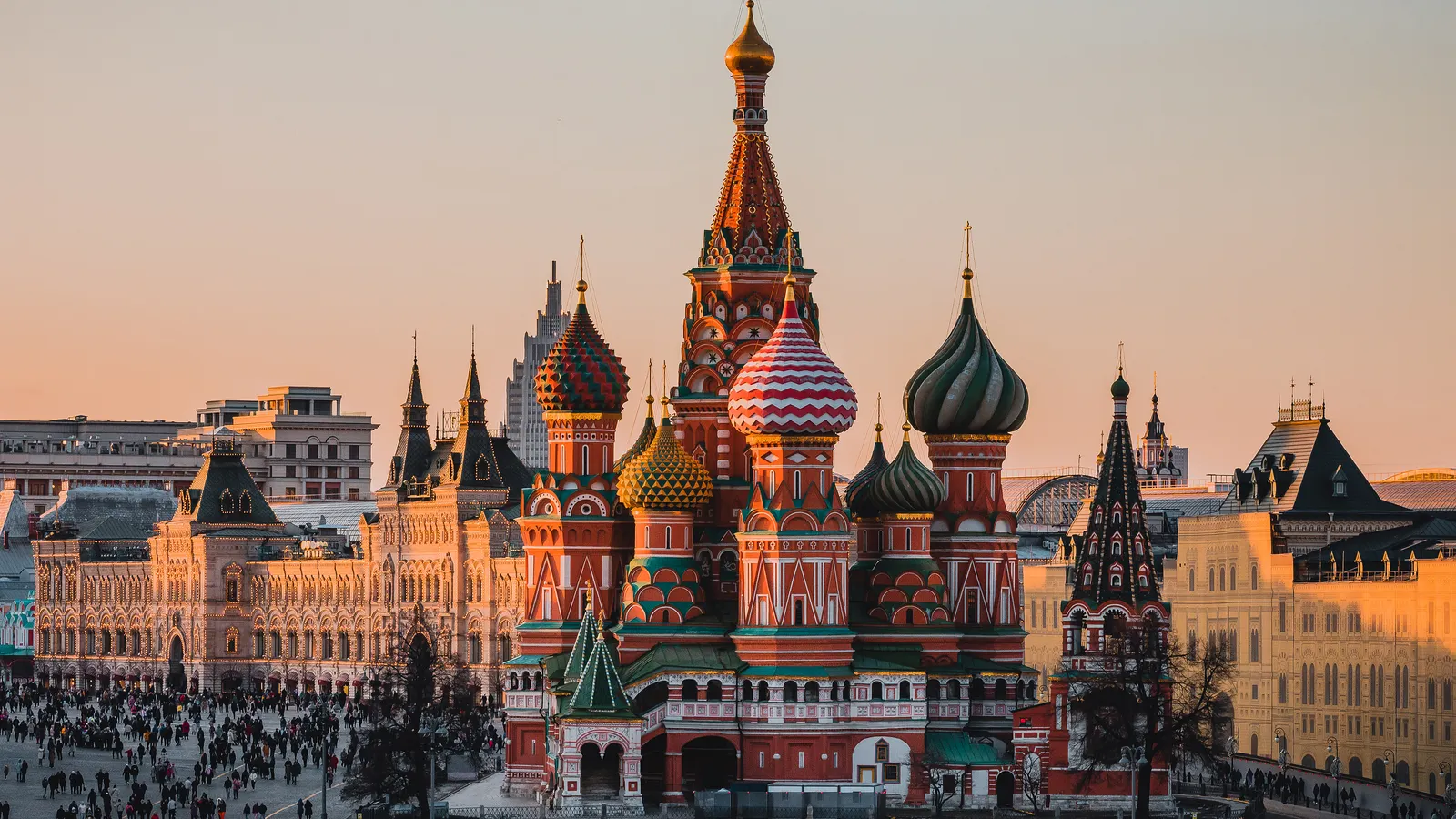 St Basil's Cathedral at sunset on Red Square in Moscow